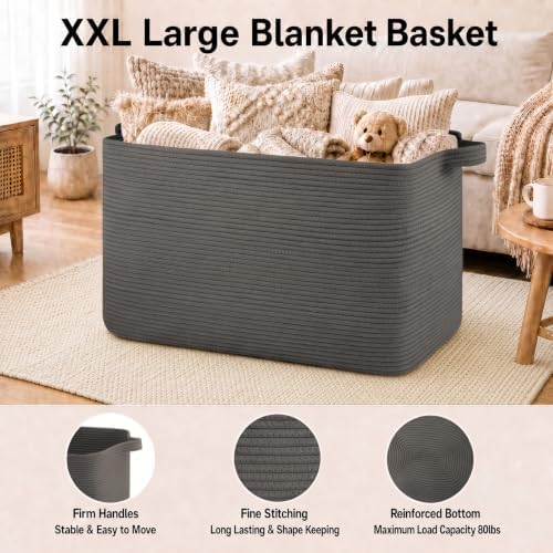 OIASKET 118L Extra Large Blanket Basket Living Room, 24.8"x17.7"x16.2" - Image 3