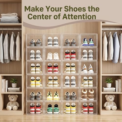 Clear Shoe Storage Boxes 9 Pack, Stackable Bins with Magnetic Doors - Image 3