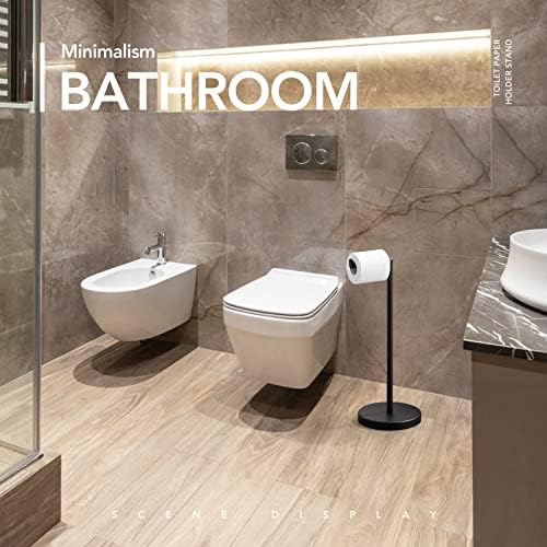 POKIM Matte Black Toilet Paper Holder Stand 2.0 for Bathroom Floor Freestanding TP Roll Storage 304 SUS Stainless Steel Rustproof Pedestal Lavatory Tissue Handle - Image 4