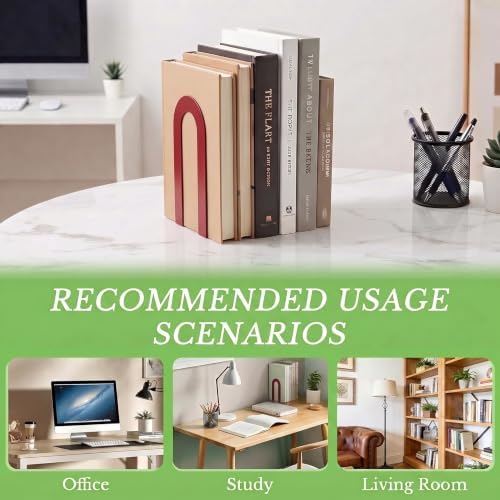 Sanwarm Bookends, 12 Pack, Metal, for Home Office Desk Shelves Red Modern - Image 6