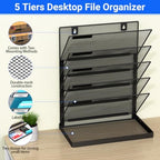 TOPCJ Legal/Letter Size 6 Tier Wall File Organizer,2-in-1 Wall Mounted&Desktop File Holder,2 Installation Methods Screws & Adhesive,Mesh Document Organizer with Label Plate for Home Office - Image 6