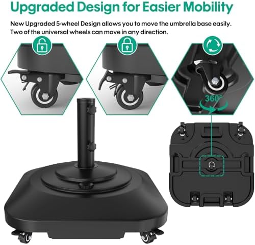 QZER Large Fillable Umbrella Base with 5 Wheels, Outdoor Umbrella Stand - Image 2