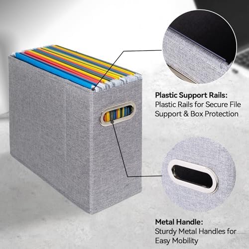 4 Packs Letter Size File Organizer, File Folders Organizer, Fabric Storage Box, Collapsible Paper Organizer with Metal Handle, Smooth PVC Rails, Only Box (Gray) - Image 4