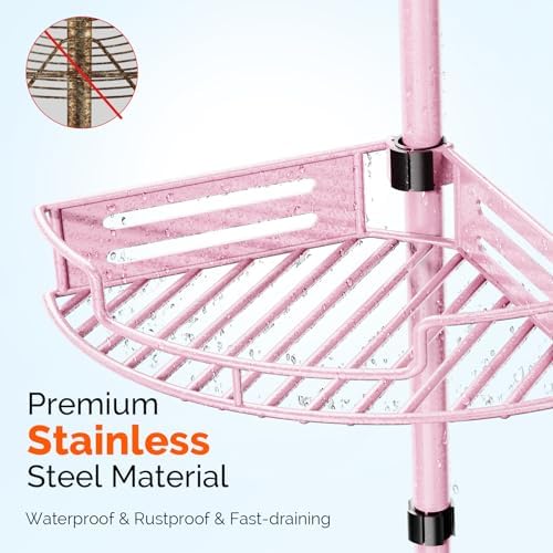 HAMITOR Corner Shower Caddy, 4 Tier Adjustable Bathroom Organizer - Pink - Image 2