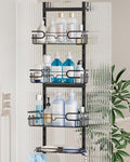 Consumest Over The Door Shower Caddy - 4 Tier Adjustable Hanging Shower Organizer Shelf with 2 Soap Holders & 22 Hooks, Rustproof Easy Installation Hanging Storage Rack for Bathroom, Black by Consumest