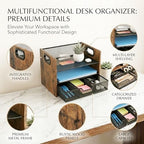 Wood Desk Organizer - 3-Tier Desktop File Organizer with Drawer, Wooden Paper Tray, Office Desk Organzier and Accessories for Papers, Mail, Notebooks, Stationery - Image 5
