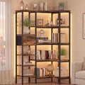 YOSHOOT L-Shaped Corner Bookshelf with LED Light Strips & Fabric Drawer, 5-Tier Industrial Convertible Book Shelf Freestanding Display Shelf for Living Room, Home Office, Bedroom (Rustic) by YOSHOOT