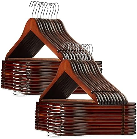 Casafield - 40 Walnut Wooden Suit Hangers - Premium Lotus Wood with Notches & Chrome Swivel Hook for Dress Clothes, Coats, Jackets, Pants, Shirts, Skirts by Casafield