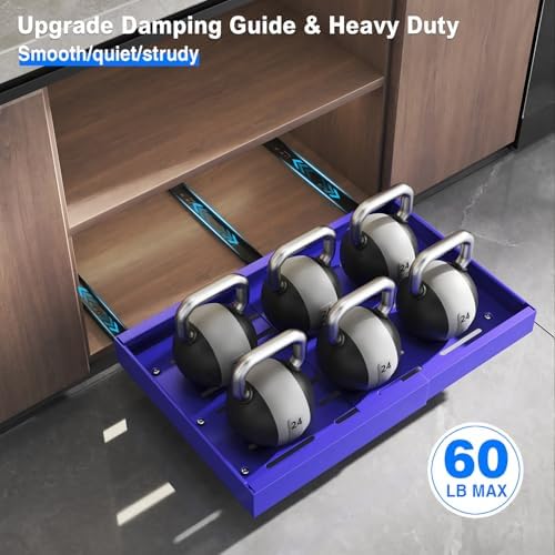 Mustorn 2 Pack Pull Out Cabinet Organizer, Expandable Slide Out Drawers for Kitchen Cabinets Peel and Stick Pullout Drawer Heavy Duty Sliding Shelves for Cupboard, Pantry, Bathroom(16.5" Deep, Blue) - Image 5