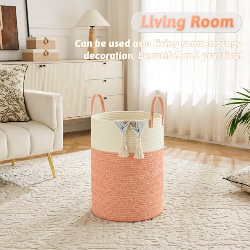 Laundry Basket,Woven Cotton Rope Laundry Hamper,100L for Decor Storage of Dirty Clothes,Toys and Blankets in Bathroom,Baby Room and Living Room - Image 3