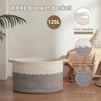 OIAHOMY 125L Extra Large Blanket Basket, Jumbo Cotton Laundry Basket Grey - Image 5