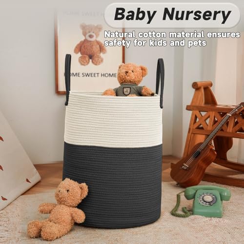 JMvicyroam 60L Cotton Rope Laundry Basket Hamper, White and Black - Image 2