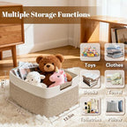 2 Pack Large Storage Basket for Organizing, 17.5"x13"x7" Woven Basket for Shelves, Closet Cube Storage Bins with Wrapped Handle, Cotton Rope Baskets for Kitchen, Clothes, Toys(Off White & Brown) - Image 3