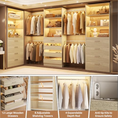 Aheaplus Closet System with 12 Drawers, 8.5-11.5Ft Closet Organizer System - Image 4