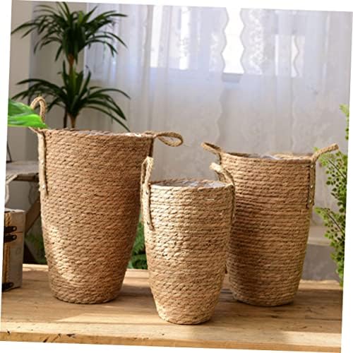 Large Seagrass Woven Basket for Plant Display Tall Pot Handle Multi-Purpose Desktop Planter for Home Decor - Image 3