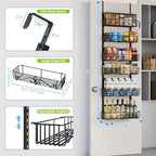 6-Tier Over Door Hanging Shelf, Adjustable Metal Storage Rack for Kitchen Pantry Office, Black - Image 2