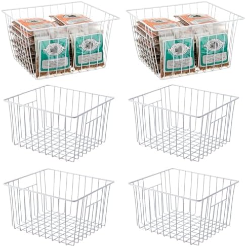 6 Pack Wire Storage Baskets for Organizing, Freezer Organizer Bins, Pantry Organization Bins Cabinets - Metal Basket Kitchen, Laundry, Fridge, Bathroom Countertop Organizer, Pearl White by Unknown