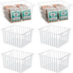 6 Pack Wire Storage Baskets for Organizing, Freezer Organizer Bins, Pantry Organization Bins Cabinets - Metal Basket Kitchen, Laundry, Fridge, Bathroom Countertop Organizer, Pearl White by Unknown