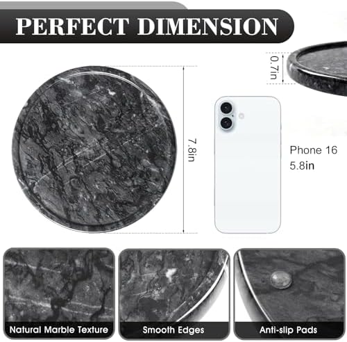 Natural Round Marble Tray - 7.8" Marble Vanity Tray for Dresser, Bathroom, Decorative Jewelry Dish for Perfumes Rings Earrings Necklaces, Stone Tray for Home Décor, Black - Image 2