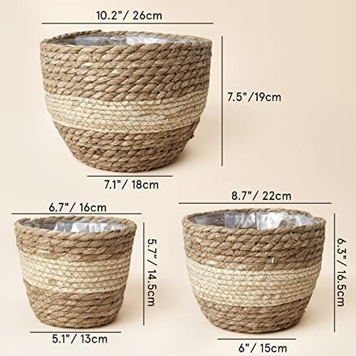 LA JOLIE MUSE Seagrass Basket Planters for Indoor Plants, Flower Pot 3 Pack - Image 6