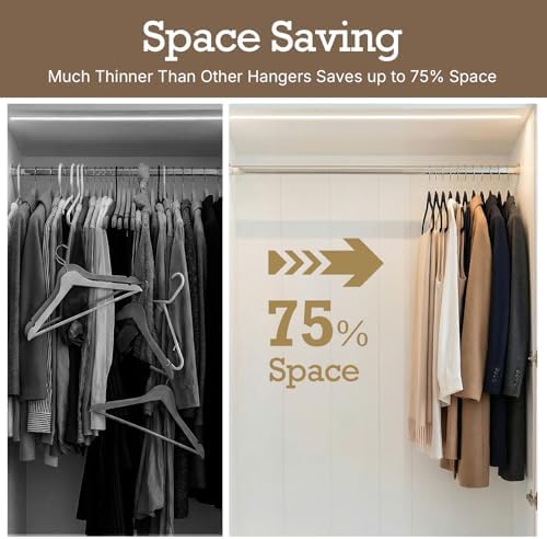 HOUSE DAY Black Velvet Hangers 120 Pack, Premium Clothes Hangers Non-Slip Felt Hangers, Sturdy Black Hangers Heavy Duty Coat Hangers, Durable Suit Hangers, Space Saving No Hanger Mark Rotating Hook - Image 3