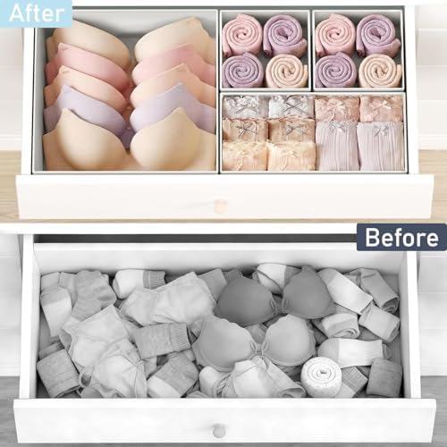 DIMJ Drawer Organizer Clothes Storage - 26 Pack Baby Dresser Organizer for Nursery, Foldable Closet Drawer Organizer Bins for Bedroom Organization, Fabric Storage Dividers for Socks, Underwears, Bras - Image 5