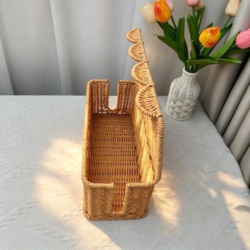 Wicker Rattan Storage Basket with Lid, Rectangular Cable Management Box, Natural Woven Organizer - Image 3