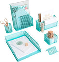 BLU MONACO Aqua - Teal 6 Piece Cute Desk Organizer Set - Desk Organizers and Accessories for Women - Cute Office Desk Accessories - Desktop Organization by Blu_Monaco