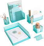 BLU MONACO Aqua - Teal 6 Piece Cute Desk Organizer Set - Desk Organizers and Accessories for Women - Cute Office Desk Accessories - Desktop Organization by Blu_Monaco