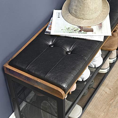 VASAGLE Shoe Bench, Padded Storage Bench with Mesh Shelf - Image 5