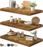 QEEIG 12" Deep Floating Shelves for Wall (Brown, Set of 3, 23.6" x 12") by QEEIG
