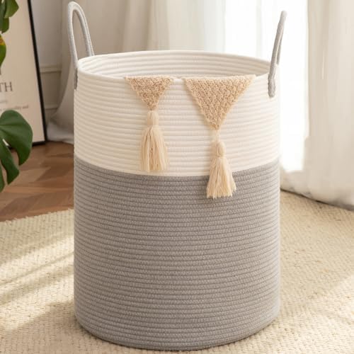 OIAHOMY 100L Nursery Hamper Laundry Basket Laundry Hamper Grey/White by MasterofSpaceOptimization