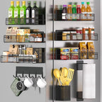 Magnetic Spice Rack for Refrigerator, 10 Pack 100% Metal Strong Magnet Shelf, Moveable Spice Organizer W/ Adjustable Paper Towel Holder, Hook Rack & Utensil Caddy, Home Kitchen Laundry Storage, Black by DTUQYX
