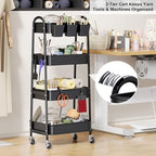 Black 4 Tier Rolling Cart Metal with Lockable Wheels,Four Tiered Dorm Carts - Image 4