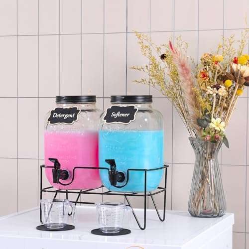 128OZ Laundry Detergent Dispenser BY VEGEVIGI, Glass Liquid Laundry Soap Dispenser, 2 Pack Fabric Softener Organizer - Image 6