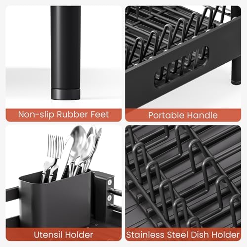 TOOLF Expandable Dish Drying Rack for Kitchen Counter, Standard, Black - Image 6