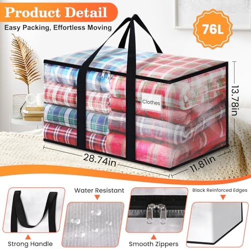 Moving Bags, Extra Large Heavy Duty Storage Bags, 76L, 10 Packs - Image 3