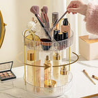 Aveniee 360 Rotating Makeup Organizer for Vanity, Upagraded Perfume Skincare Bathroom Counter Organizers with Brush Divider, Two Tier Spinning Lipstick Cosmetic Lotion Storage,White by Aveniee