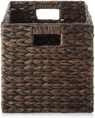 Casafield 10.5" x 10.5" Water Hyacinth Storage Baskets, Espresso - Set of 6 Collapsible Cube Organizers, Woven Bins for Bathroom, Bedroom, Laundry, Pantry, Shelves - Image 4