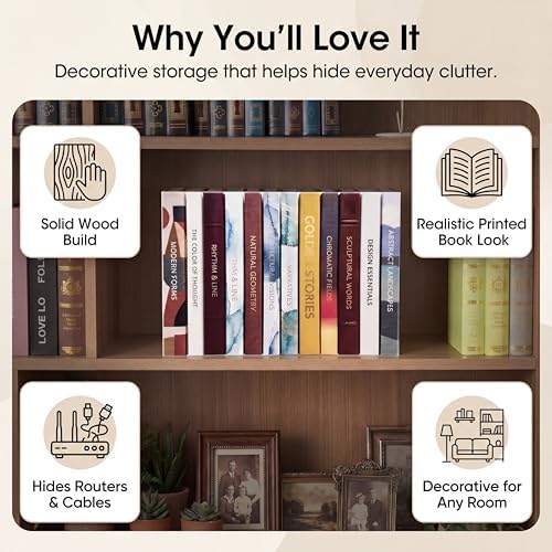 Gerrii 15.9"x10.2"x5.6" Solid Wood Hidden Book Box, Modern, Retro - Image 6