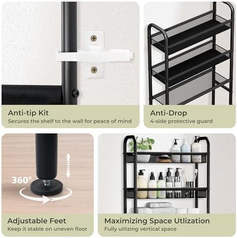 3 Tier Over The Toilet Storage Shelf, Freestanding Over The Toilet Rack, Space Saver Metal Bathroom Organizers and Storage for Small Space, Above The Toilet Storage Shelf Stand Organizer - Image 6