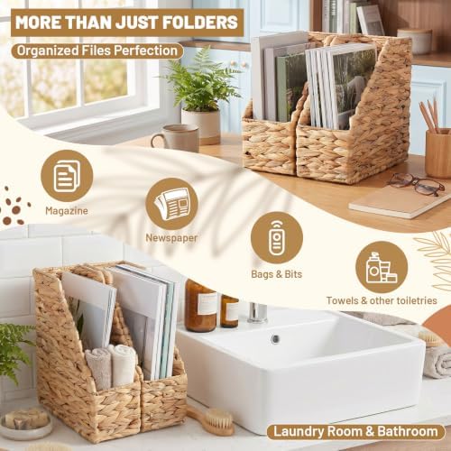 Mifoci 2 Pcs Water Hyacinth Magazine File Organizers 11*9.8*4'' - Image 6