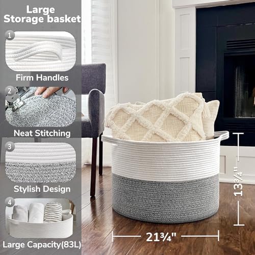 Goodpick Woven Blanket Basket Living Room, Toy Bin for Playroom, 85L - Image 5