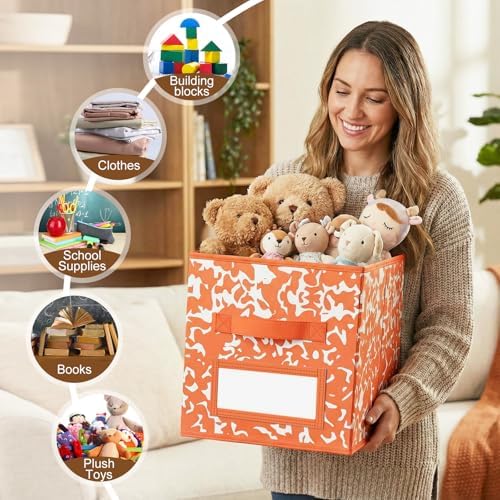 LemonRoad 6 Fabric Cube Storage Bin 11'' Classroom Bin, Rainbow, Label - Image 6