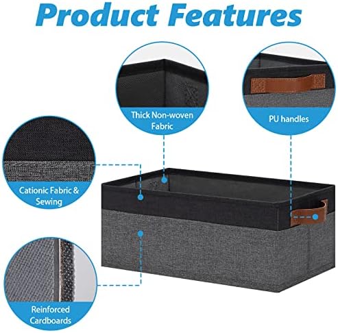 GhvyenntteS Small Fabric Storage Bins with Handles 6 Pack, 11.8" x 7.87" x 5.11" Storage Baskets for Shelves, Baskets for Organizing Clothes Underwear Socks Hats DVDs (Grey/Black) - Image 4