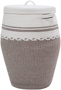 26"x20" Extra Large Tall Woven Laundry Basket with Lid, Cotton Rope Blanket Storage Basket, Freestanding Decorative Bin for Bedroom Living Room, Cream & Camel Marl by Cottonphant