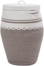26"x20" Extra Large Tall Woven Laundry Basket with Lid, Cotton Rope Blanket Storage Basket, Freestanding Decorative Bin for Bedroom Living Room, Cream & Camel Marl by Cottonphant