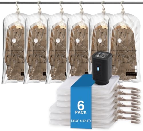 TAILI Hanging Vacuum Storage Bags Clothes, Coats, Jackets,6 Short with Pump by TAILI