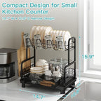BOOSINY 2 Tier Black Dish Drying Rack and Drainboard with Utensil Holder - Image 5