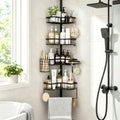 DTUQYX Corner Shower Caddy Tension Pole, 4-Tier Adjustable 43.5-120 Inch Rustproof Bathroom Organizer, L-Shaped Metal Shelf with Soap Toothbrush Holder & Upside-Down Bottle Slots for Home Apartment RV by DTUQYX